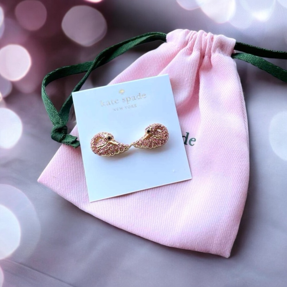 Kate Spade Pave Swan Pink Stud Earrings NEW